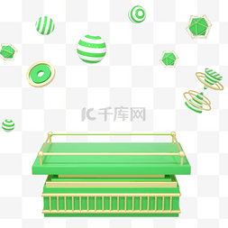 京东618角标图片_C4D绿金色立方体晶格电商海报舞台