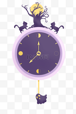 钟表紫色图片_紫色圆形挂钟插画