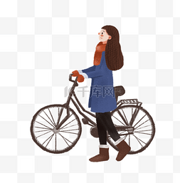 骑自行车的女孩小清新插画