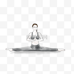 女生黑白插画图片_手绘练瑜伽的女孩