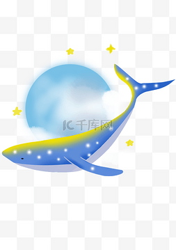 海底动物可爱图片_卡通可爱蓝色黄色鲸鱼
