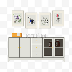 卡通柜子装饰图片_白色的柜子手绘插画