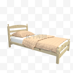 乳胶床垫图片_3D写实风格木质单人床