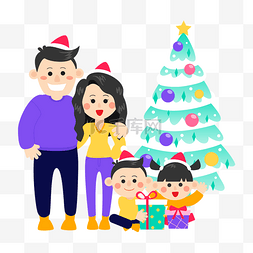 小清新圣诞树图片_圣诞节小清新家人家庭人物素材