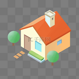 圆形小树木图片_2.5D小房子
