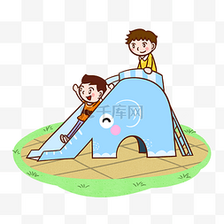 儿童户外玩耍图片_卡通儿童公园玩耍滑梯png透明底