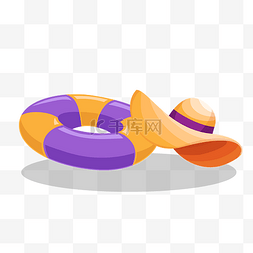 海边泳圈图片_手绘紫色橙色游泳圈插画