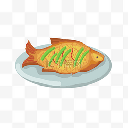绿色小葱图片_手绘新年红烧鱼插画