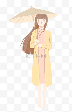 卡通女孩雨天图片_手绘唯美女孩雨天打伞等待