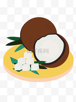 雨珠椰子图片_手绘卡通椰子水果可商用元素