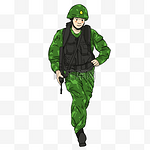 穿军绿色迷彩军装防弹背心头戴安全帽的男军人