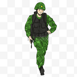 军绿色的小人图片_穿军绿色迷彩军装防弹背心头戴安