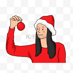 红衣女孩图片_圣诞节头戴帽子穿红衣的女孩