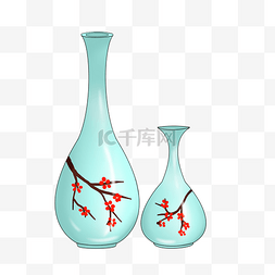 蓝色的红梅瓷瓶插画