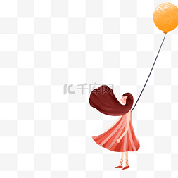 卡通小女孩放气球免抠图