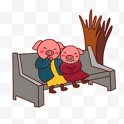 冬季长椅图片_手绘矢量卡通猪年新年小猪