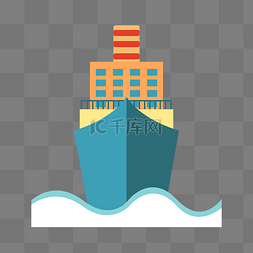 航海船手绘图片_手绘海上的蓝色轮船