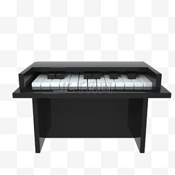 C4D仿真立体质感黑白色一台钢琴元