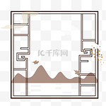 手绘矢量文件窗户花边边框远山飞鸟花瓣