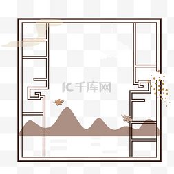 飞鸟远山图片_手绘矢量文件窗户花边边框远山飞
