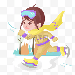滑雪小女孩图片_滑雪奔跑的小女孩手绘设计