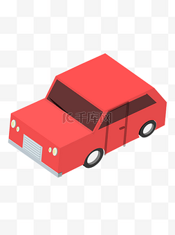 轿车红色图片_简约创意2.5D红色汽车可商用元素