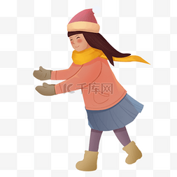 创意春节插画图片_彩色带手套的小女孩元素