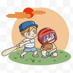 棒球运动全面卡通插画