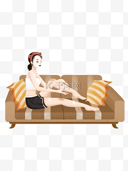 小清新抱枕图片_坐在沙发上敷面膜的女孩设计