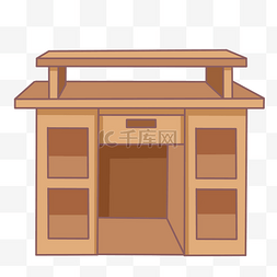 手绘棕色家具图片_手绘电脑桌家具插画