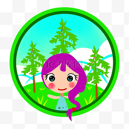 创意彩色树图片_彩色树林中女孩元素