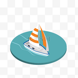 帆船清新图片_2.5D立体帆船轴测图