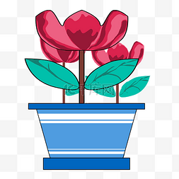 红色花朵盆栽插画