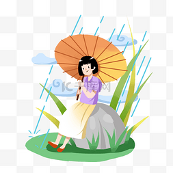 蓝色的雨滴图片_ 打伞的小女孩