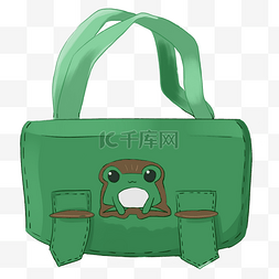 学习工具线稿图片_绿色小青蛙背包