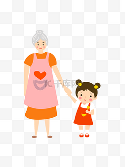 老人孙女图片_矢量的老奶奶和孙女人物设计
