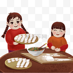 除夕包饺子图片_新年年夜饭包饺子煮饺子卡通手绘