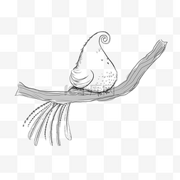 卡通描边动物图片_手绘树枝灰色小鸟