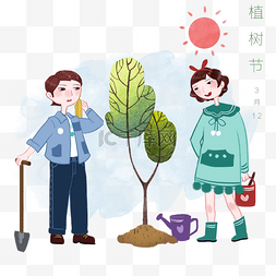 树木土壤图片_植树节人物手绘插画