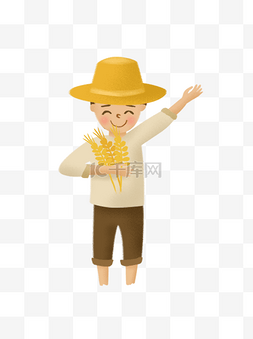 卡通抱着麦穗图片_手绘卡通男孩抱着麦穗元素