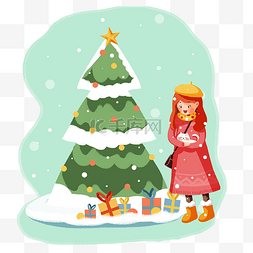插画白色圣诞树图片_手绘圣诞节圣诞树插画