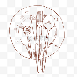 盘子勺子叉子图片_线描盘子和勺子