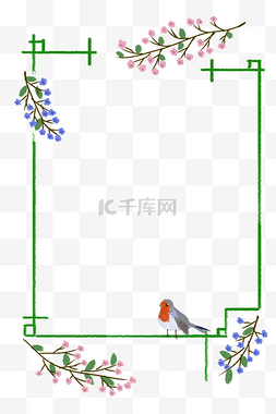 春夏季节花鸟边框PNG