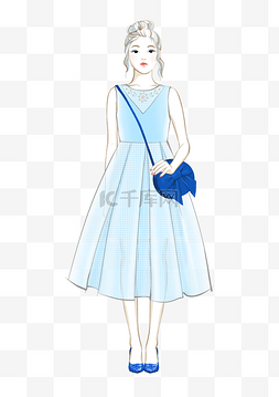 唯美浪漫穿浅蓝色连衣裙的时尚女