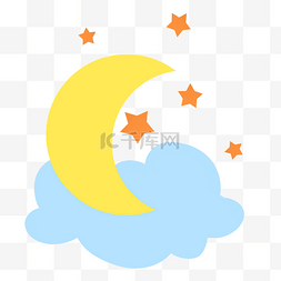 月亮免扣云朵黄色素材手绘
