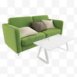 小家具家居图片_绿色帆布长沙发小清新