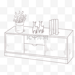 线描植物装饰图片_线描柜子和植物插画