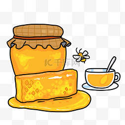 手绘蜜图片_卡通手绘黄色土蜂蜜茶插画