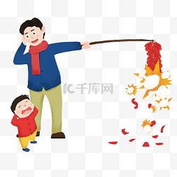 春节放鞭炮插画图片_手绘过大年放鞭炮插画