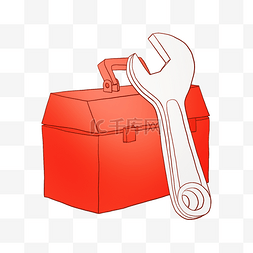 红色工具箱图片_施工扳手工具箱插画